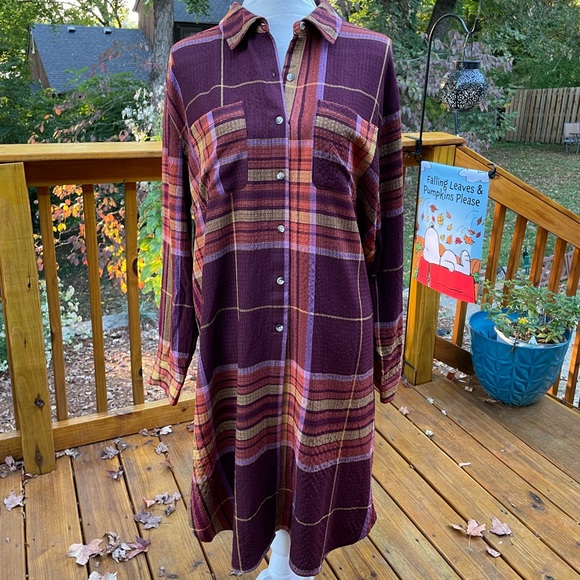 Cato Burgundy and Orange Plaid Long Sleeve Dress - Picture 1 of 8